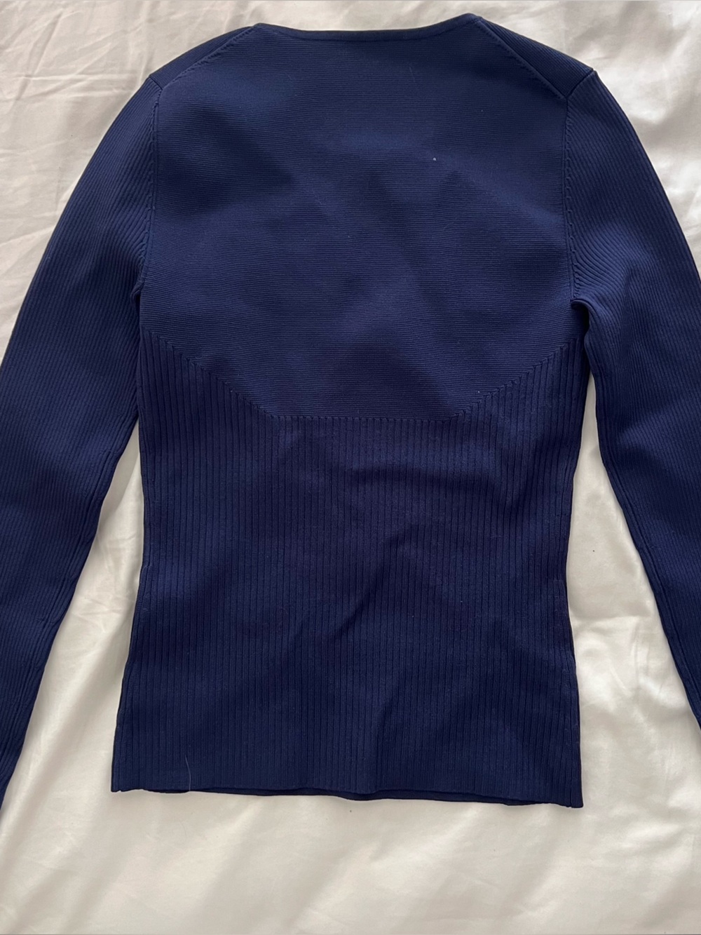Aritzia Babaton Navy Crewneck Ribbed-Side Knit Sweater Long Sleeve Top - Picture 5 of 5